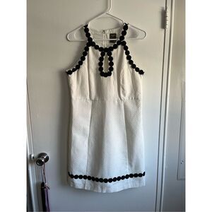 Taylor Womens Size 8 White and Black Geometric Chevron Knee Length White Dress